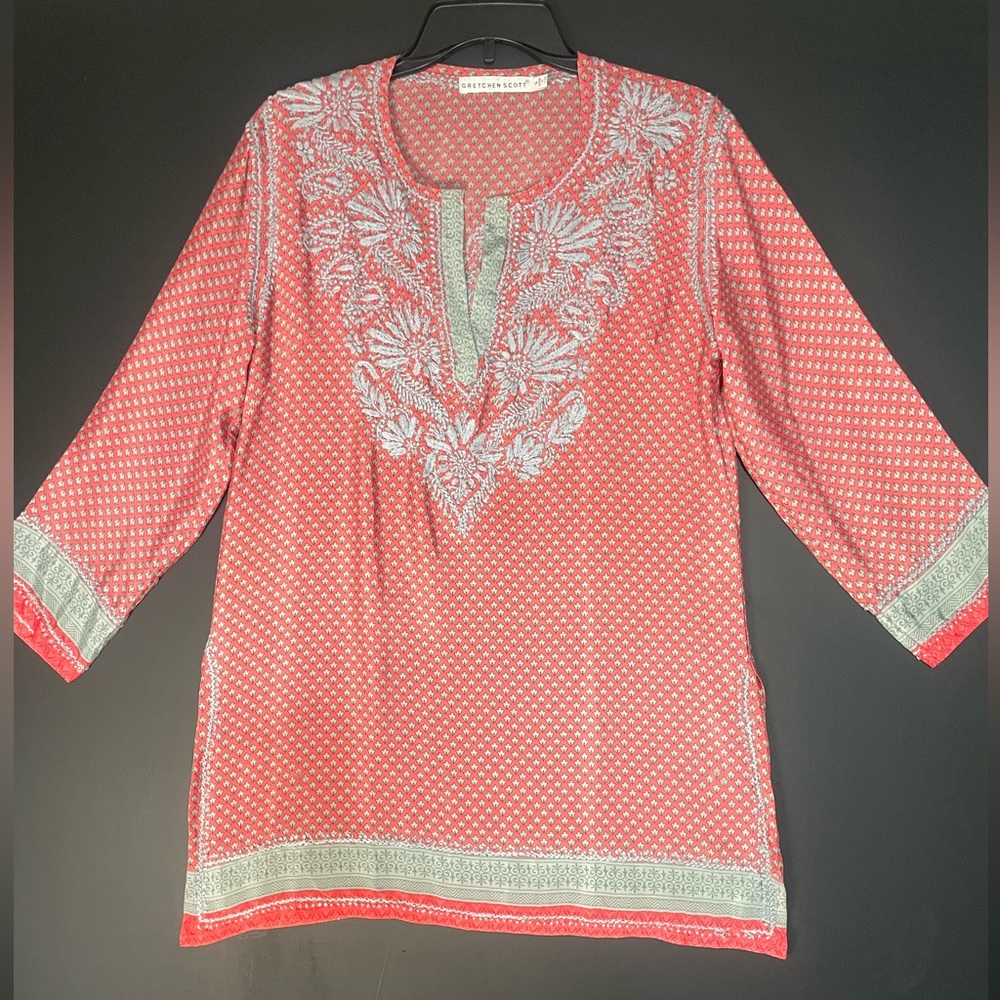 Gretchen Scott Designs Coral and White Floral Tunic
